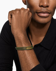 Chevron Triple Wrap Bracelet in Green Leather with 18K Yellow Gold, 3mm
