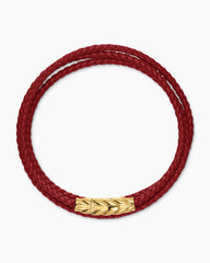 Chevron Triple Wrap Bracelet in Red Leather with 18K Yellow Gold, 3mm