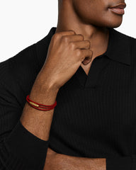 Chevron Triple Wrap Bracelet in Red Leather with 18K Yellow Gold, 3mm