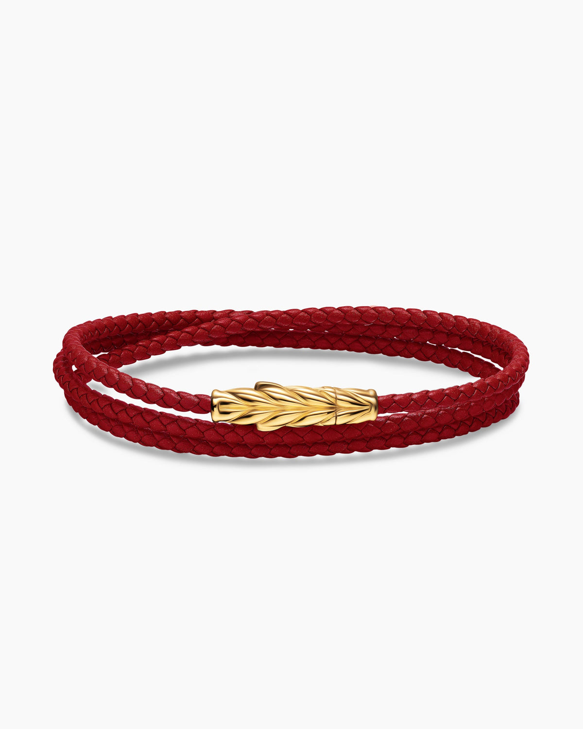 Chevron Triple Wrap Bracelet in Red Leather with 18K Yellow Gold, 3mm