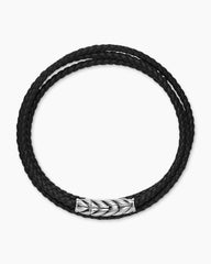 Chevron Triple Wrap Bracelet in Black Leather with Sterling Silver, 3mm
