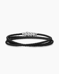 Chevron Triple Wrap Bracelet in Black Leather with Sterling Silver, 3mm