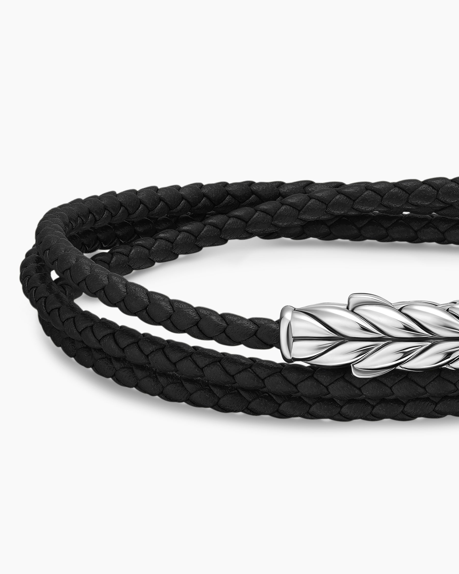 Chevron Triple Wrap Bracelet in Black Leather with Sterling Silver, 3mm