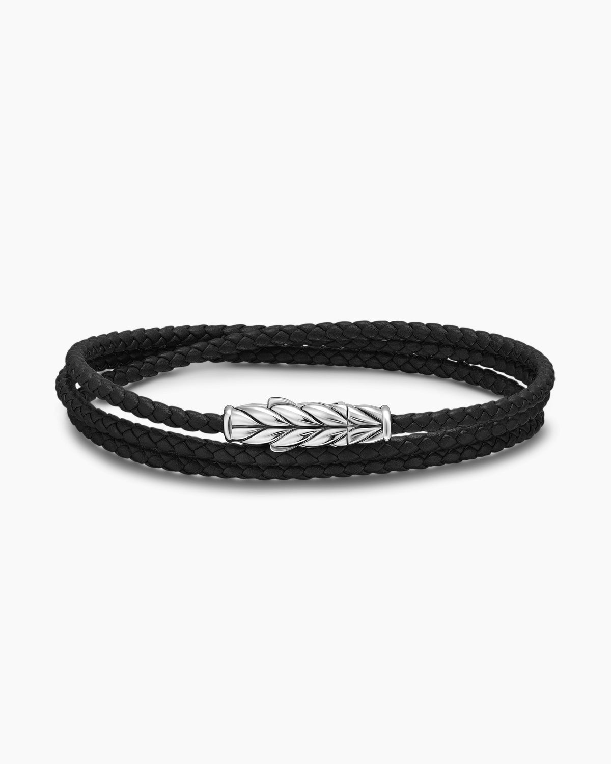 Chevron Triple Wrap Bracelet in Black Leather with Sterling Silver, 3mm