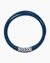 Chevron Triple Wrap Bracelet in Blue Leather with Sterling Silver, 3mm