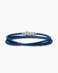 Chevron Triple Wrap Bracelet in Blue Leather with Sterling Silver, 3mm