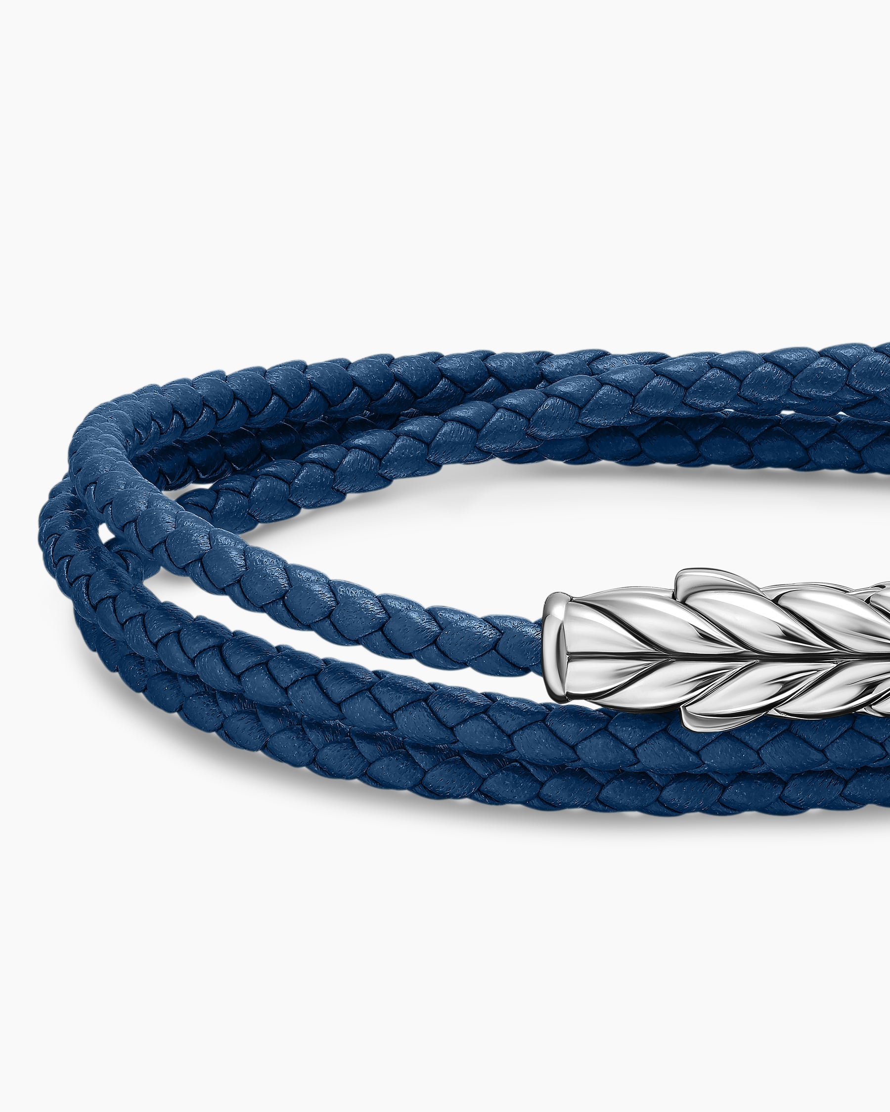Chevron Triple Wrap Bracelet in Blue Leather with Sterling Silver, 3mm
