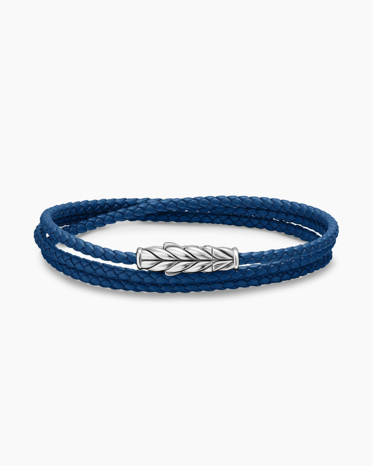 Chevron Triple Wrap Bracelet in Blue Leather with Sterling Silver, 3mm