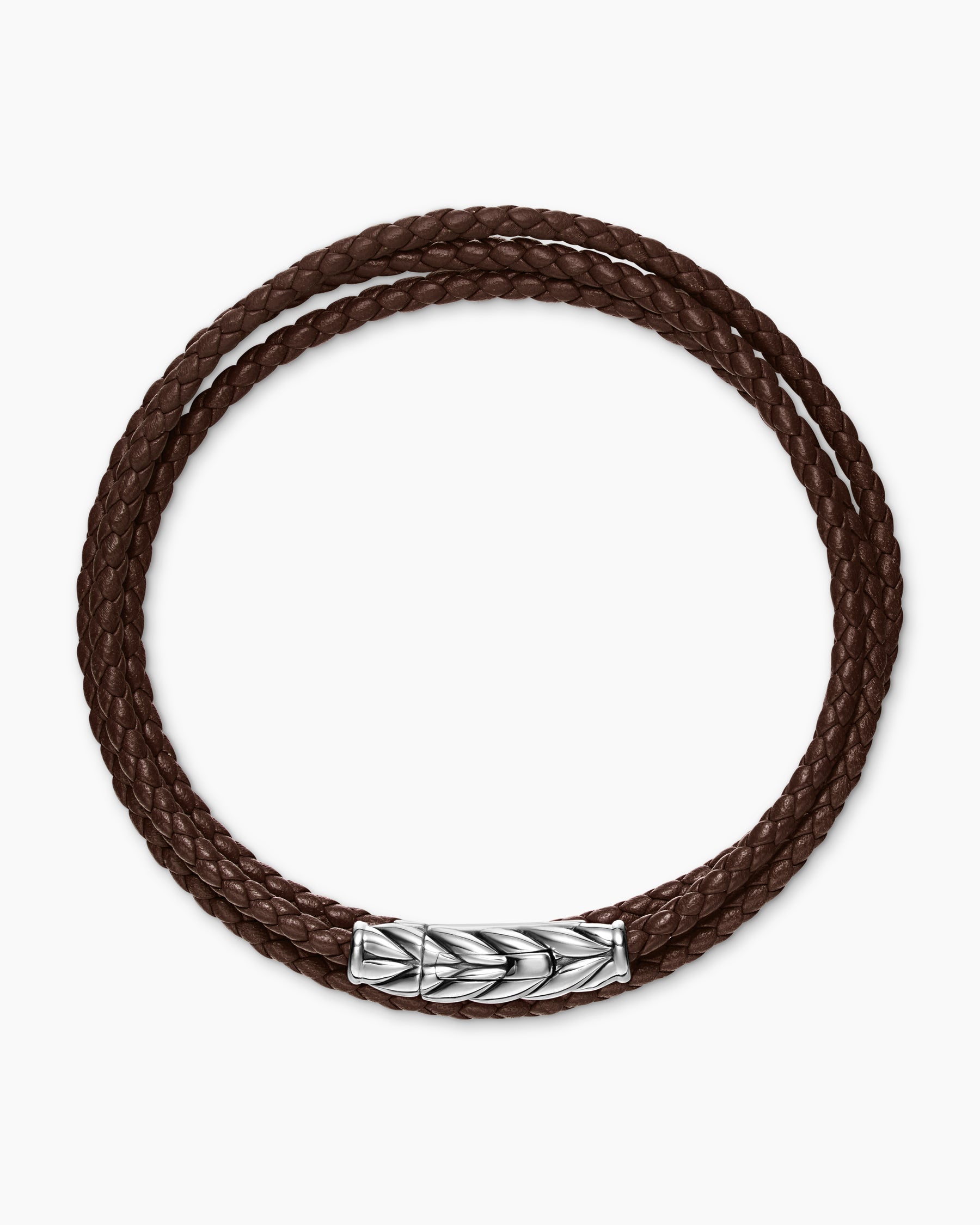 Chevron Triple Wrap Bracelet in Brown Leather with Sterling Silver, 3mm