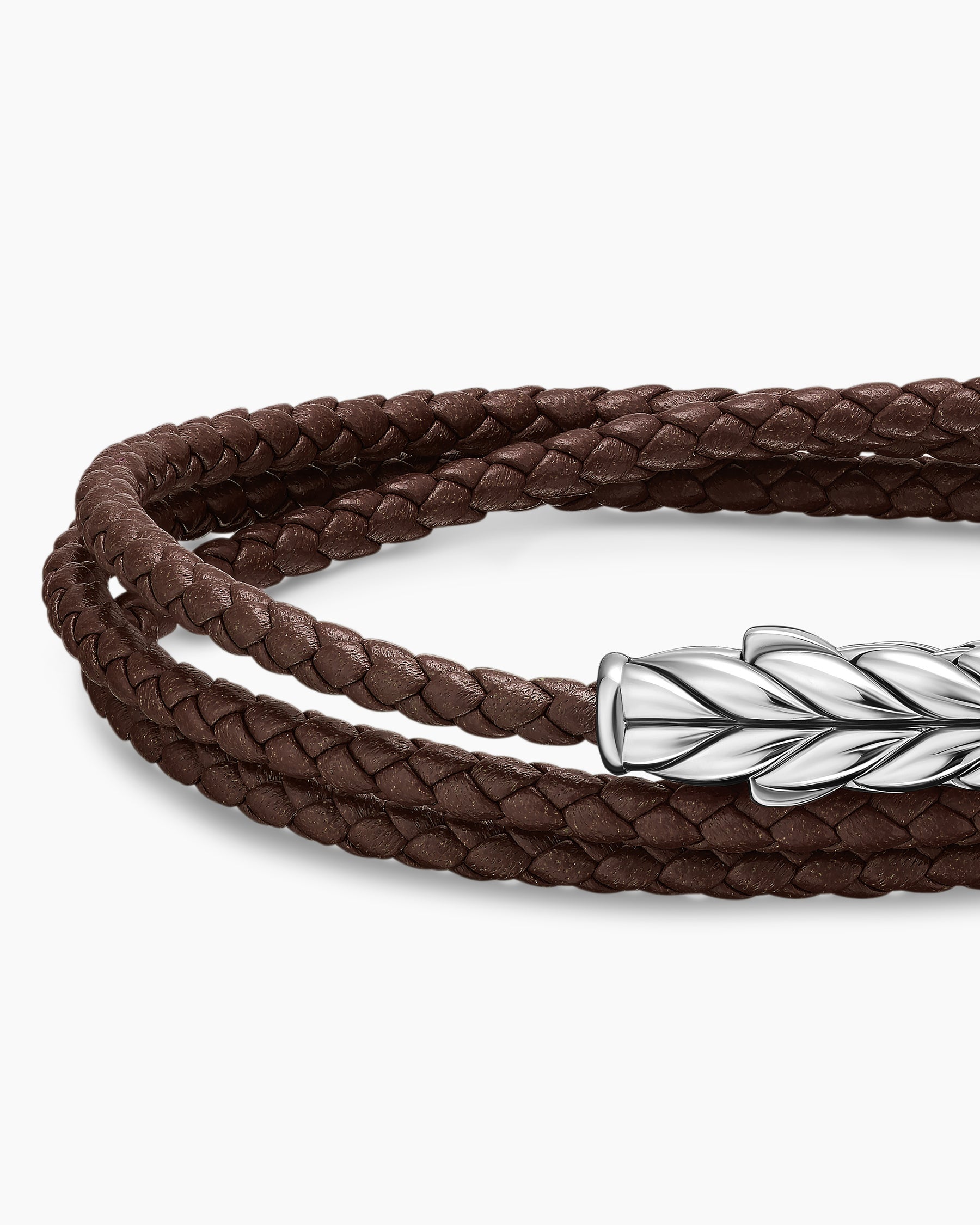Chevron Triple Wrap Bracelet in Brown Leather with Sterling Silver, 3mm
