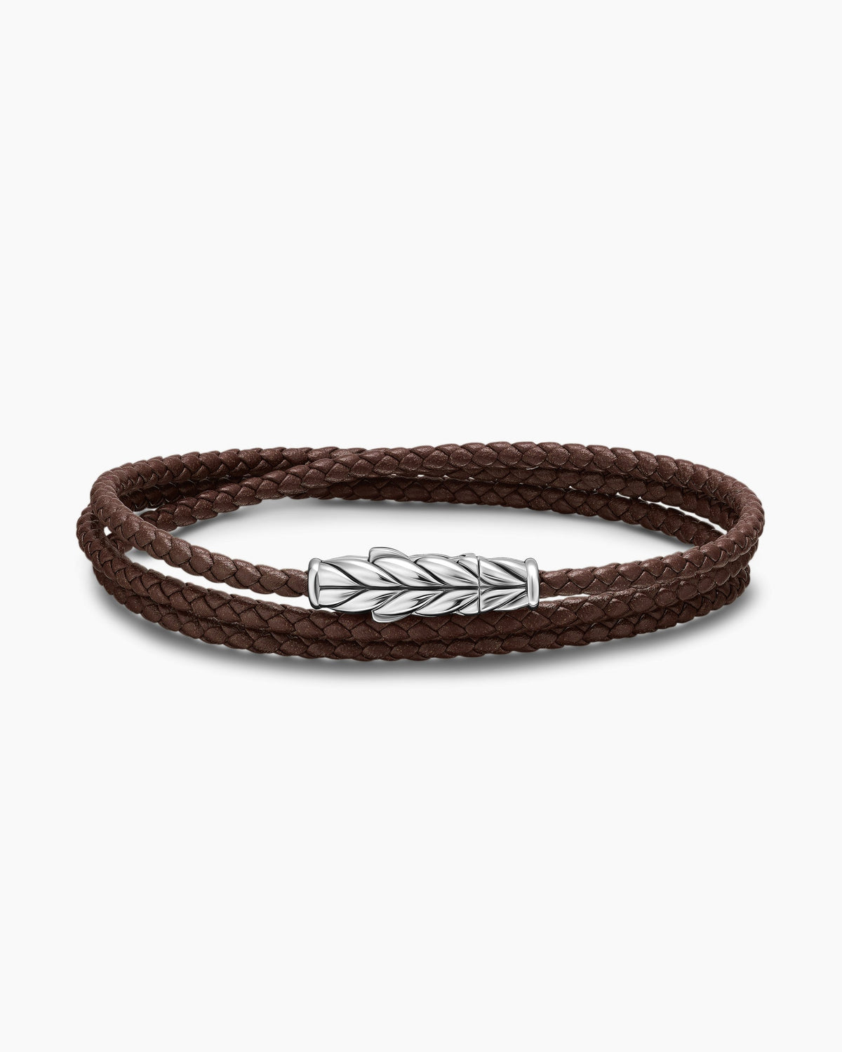 Chevron Triple Wrap Bracelet in Brown Leather with Sterling Silver, 3mm