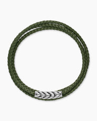 Chevron Triple Wrap Bracelet in Green Leather with Sterling Silver, 3mm