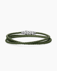 Chevron Triple Wrap Bracelet in Green Leather with Sterling Silver, 3mm