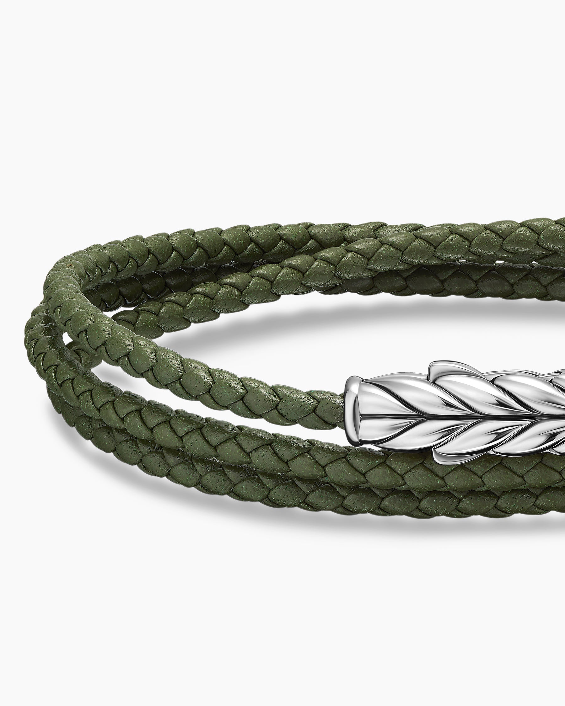 Chevron Triple Wrap Bracelet in Green Leather with Sterling Silver, 3mm