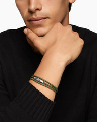 Chevron Triple Wrap Bracelet in Green Leather with Sterling Silver, 3mm