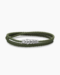 Chevron Triple Wrap Bracelet in Green Leather with Sterling Silver, 3mm