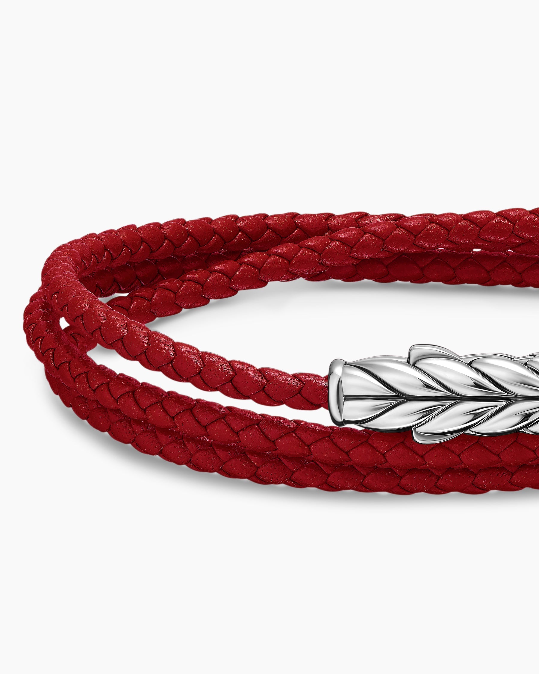 Chevron Triple Wrap Bracelet in Red Leather with Sterling Silver, 3mm