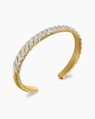Sculpted Cable Cuff Bracelet in 18K Yellow Gold with Diamonds, 7mm