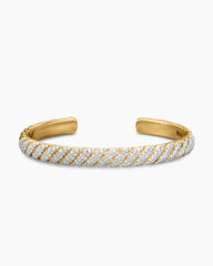 Sculpted Cable Cuff Bracelet in 18K Yellow Gold with Diamonds, 7mm
