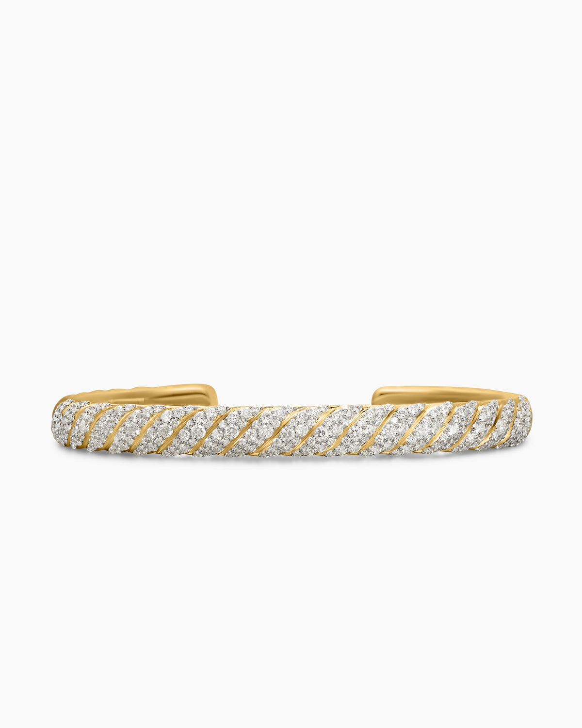 Sculpted Cable Cuff Bracelet in 18K Yellow Gold with Diamonds, 7mm