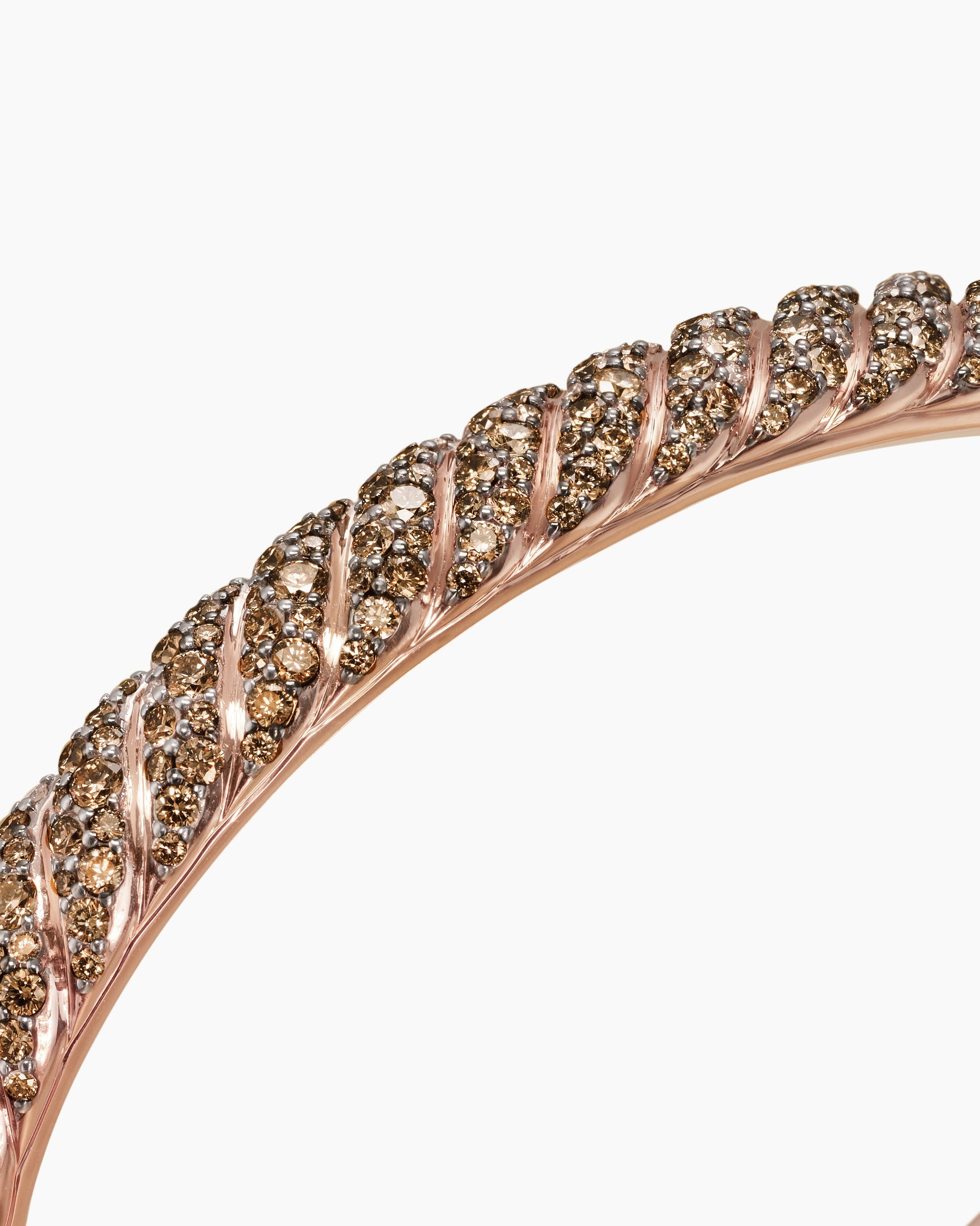 Sculpted Cable Cuff Bracelet in 18K Rose Gold with Cognac Diamonds, 7mm