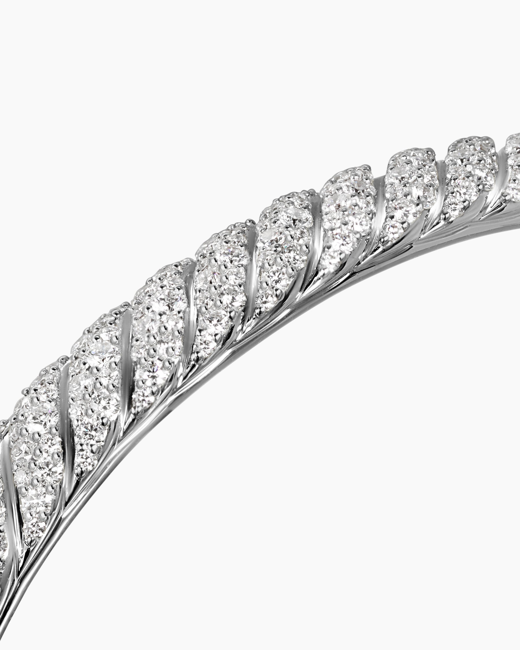 Sculpted Cable Cuff Bracelet in 18K White Gold with Diamonds, 7mm