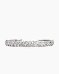 Sculpted Cable Cuff Bracelet in 18K White Gold with Diamonds, 7mm