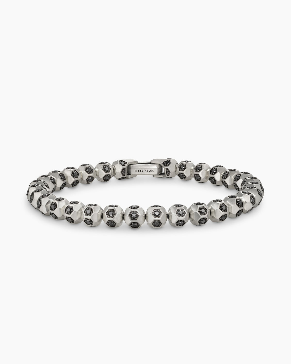 Spiritual Beads Faceted Bracelet in Sterling Silver with Pavé Black Diamonds, 6mm