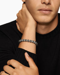 Spiritual Beads Faceted Bracelet in Sterling Silver with Pavé Black Diamonds, 8mm