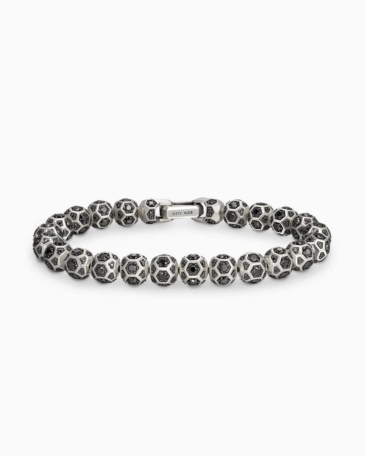 Spiritual Beads Faceted Bracelet in Sterling Silver with Pavé Black Diamonds, 8mm