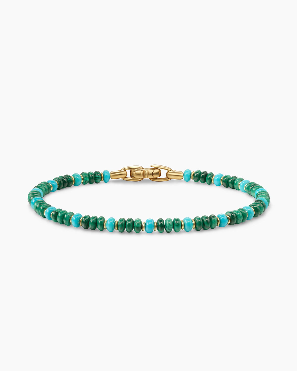 Spiritual Beads Bracelet in 18K Yellow Gold with Malachite and Turquoise, 4mm