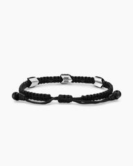 Chevron Black Nylon Woven Station Bracelet with Sterling Silver and Black Onyx, 8.6mm