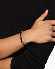 Chevron Black Nylon Woven Station Bracelet with Sterling Silver and Black Onyx, 8.6mm