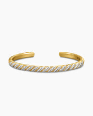 Sculpted Cable Cuff Bracelet in 18K Yellow Gold with Diamonds, 5.5mm