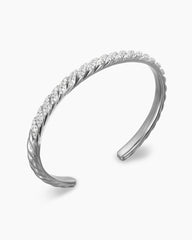 Sculpted Cable Cuff Bracelet in 18K White Gold with Diamonds, 5.5mm
