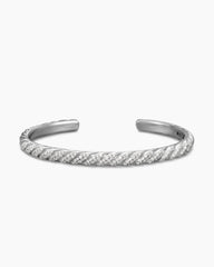 Sculpted Cable Cuff Bracelet in 18K White Gold with Diamonds, 5.5mm
