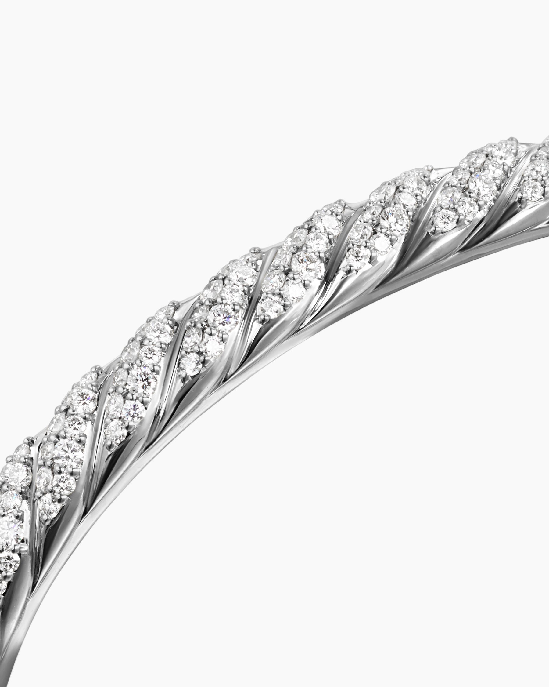 Sculpted Cable Cuff Bracelet in 18K White Gold with Diamonds, 5.5mm