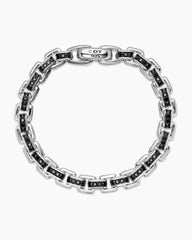 Box Chain Bracelet in Sterling Silver with Black Diamonds, 7.3mm
