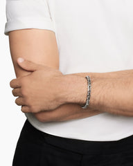 Box Chain Bracelet in Sterling Silver with Black Diamonds, 7.3mm