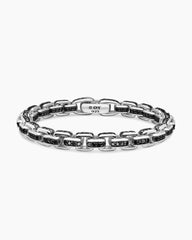 Box Chain Bracelet in Sterling Silver with Black Diamonds, 7.3mm