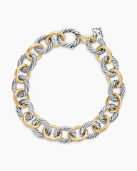 Oval Link Chain Bracelet in Sterling Silver with 18K Yellow Gold, 10mm