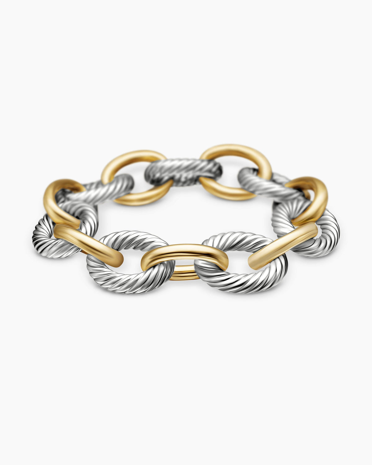 Oval Link Chain Bracelet in Sterling Silver with 18K Yellow Gold, 17mm