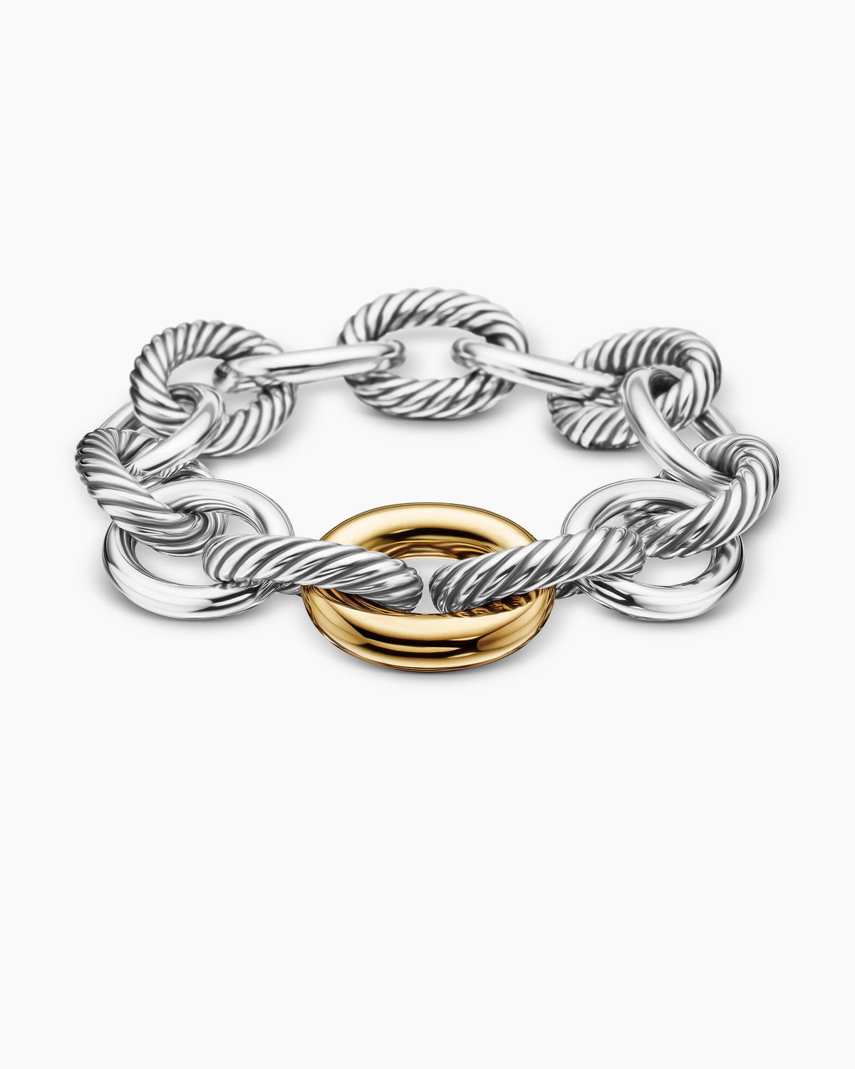 Oval Link Chain Bracelet in Sterling Silver with 18K Yellow Gold, 19mm