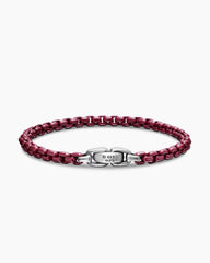 Box Chain Bracelet in Sterling Silver with Burgundy Stainless Steel, 5mm
