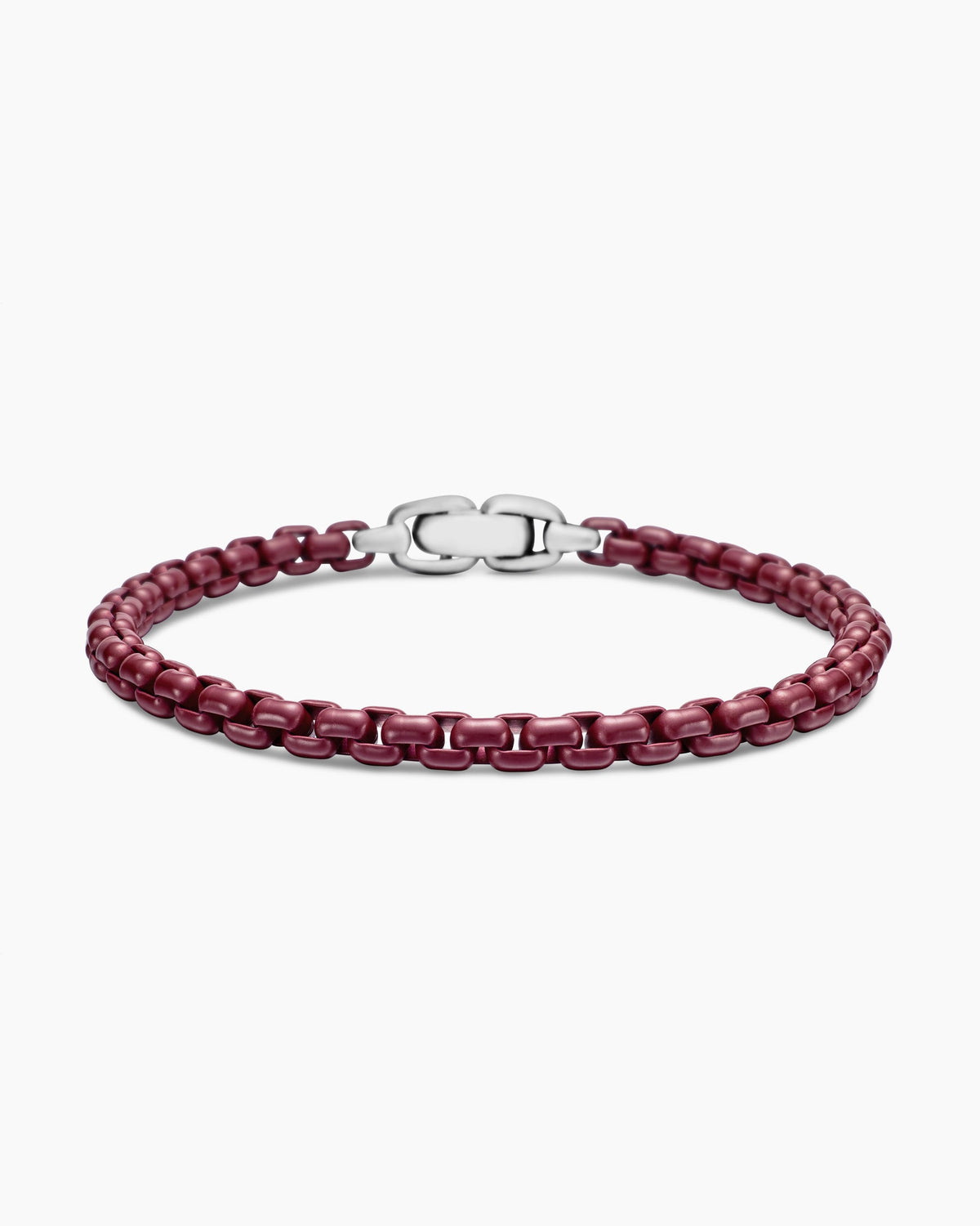Box Chain Bracelet in Sterling Silver with Burgundy Stainless Steel, 5mm