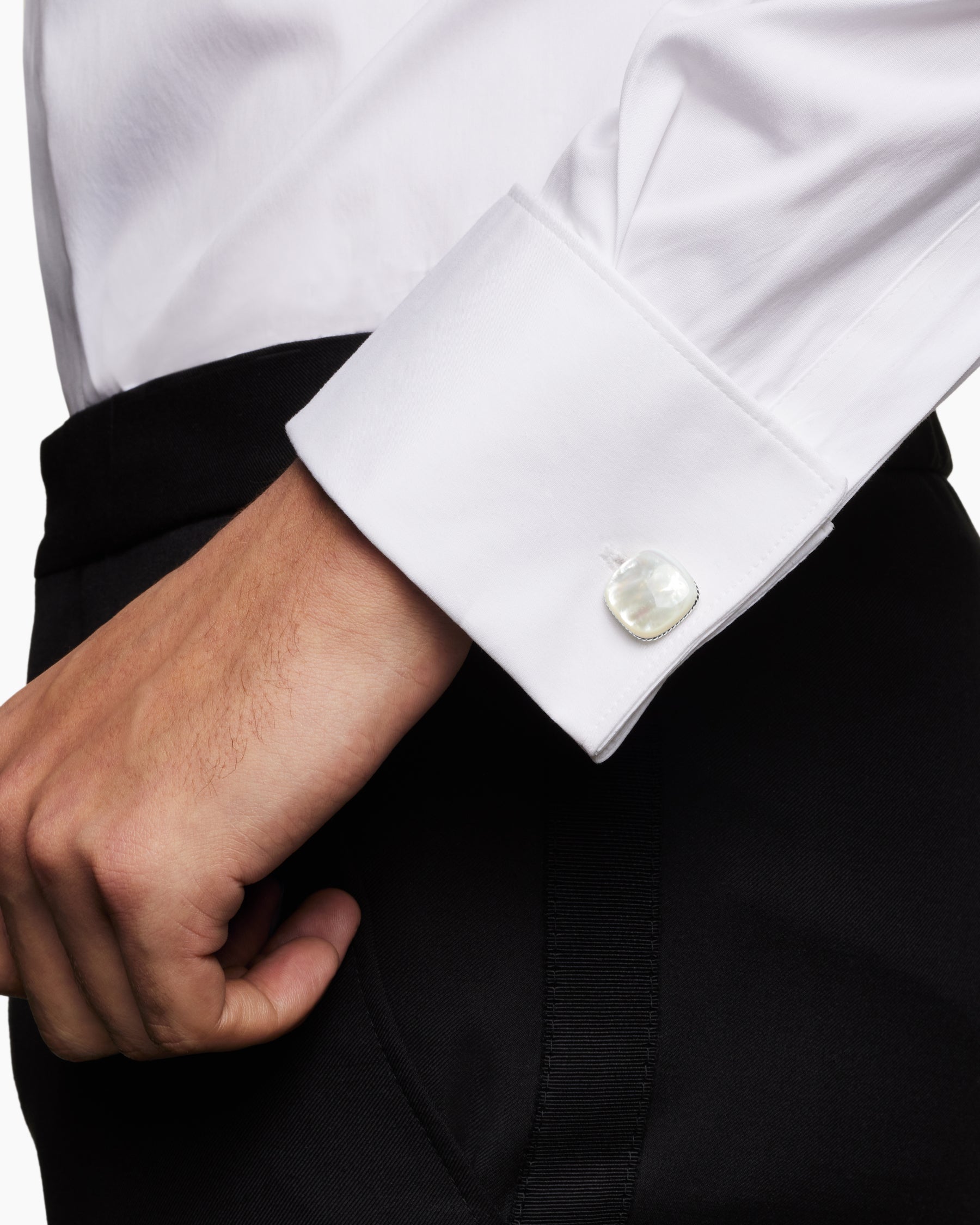 Streamline® Cushion Cufflinks in Sterling Silver with Mother of Pearl, 17mm
