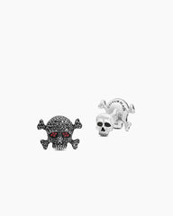 Memento Mori Skull Cufflinks in Sterling Silver with Black Diamonds and Rubies, 24mm