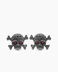 Memento Mori Skull Cufflinks in Sterling Silver with Black Diamonds and Rubies, 24mm