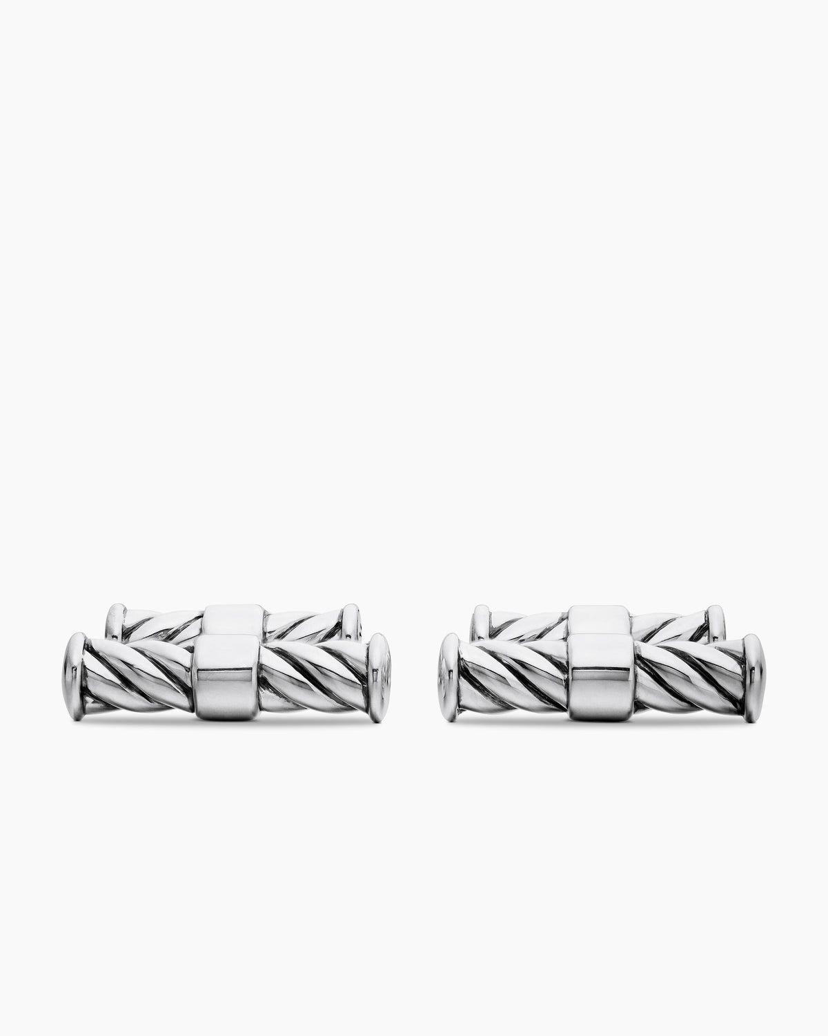 Sculpted Cable Elongated Cufflinks in Sterling Silver, 22mm