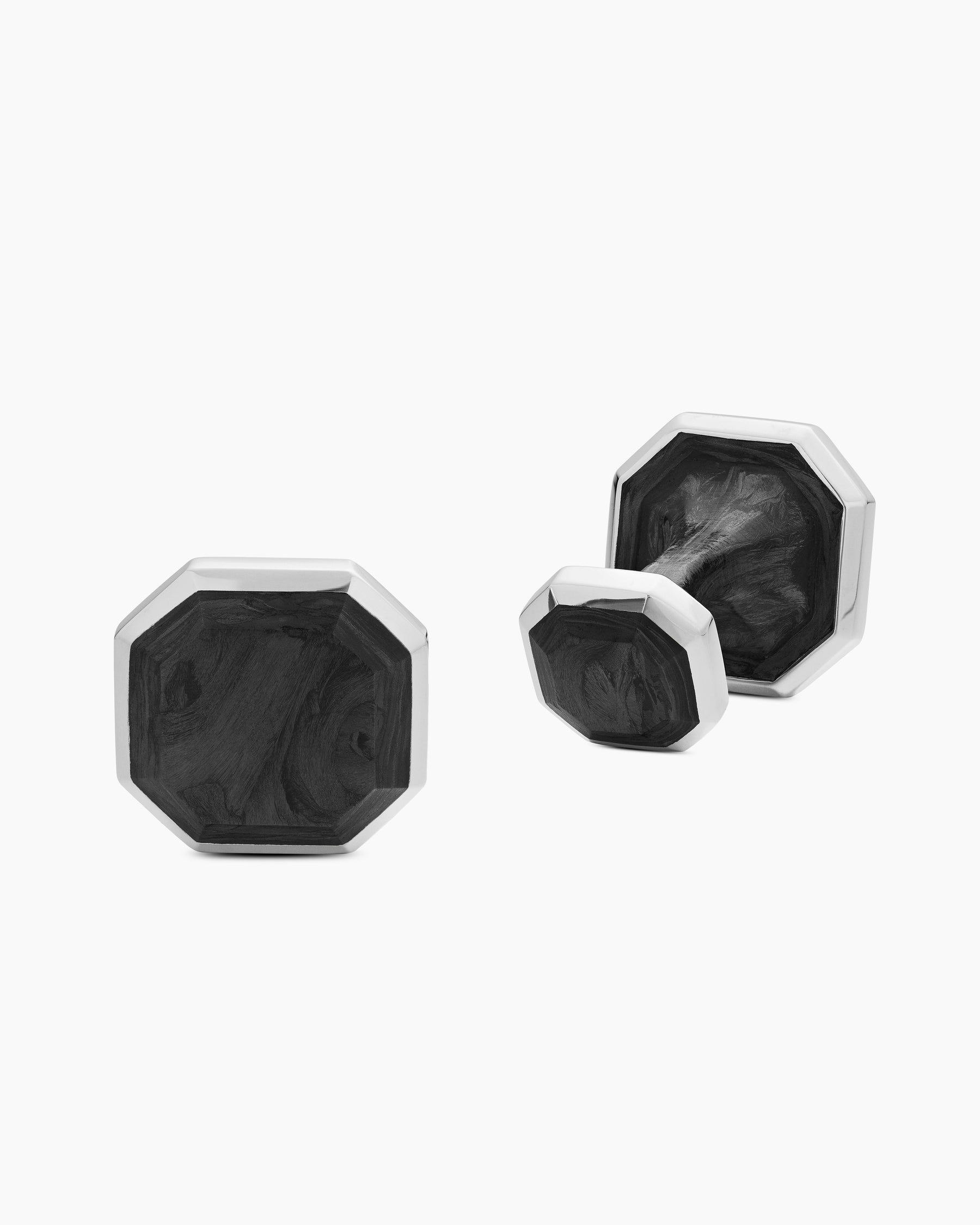 Streamline® Cufflinks in Sterling Silver with Forged Carbon, 15mm